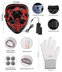 Halloween Mask Skeleton Gloves Set, Light Up Scary