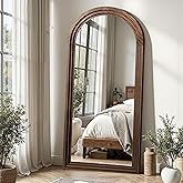 Delma Arched Full Length Floor Mirror with Stand, 55x24 Rustic Farmhouse Solid Wood Frame Wall Mirror for Bedroom, Living Room, Vertical Hanging & Standing(Brown)