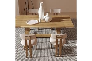 Wahson Linen Dining Chairs Set of 4, Farmhouse Fabric Kitchen Chairs with Natural Hardwood Legs，Armless Upholstered Accent Chairs for Dining Room, Beige