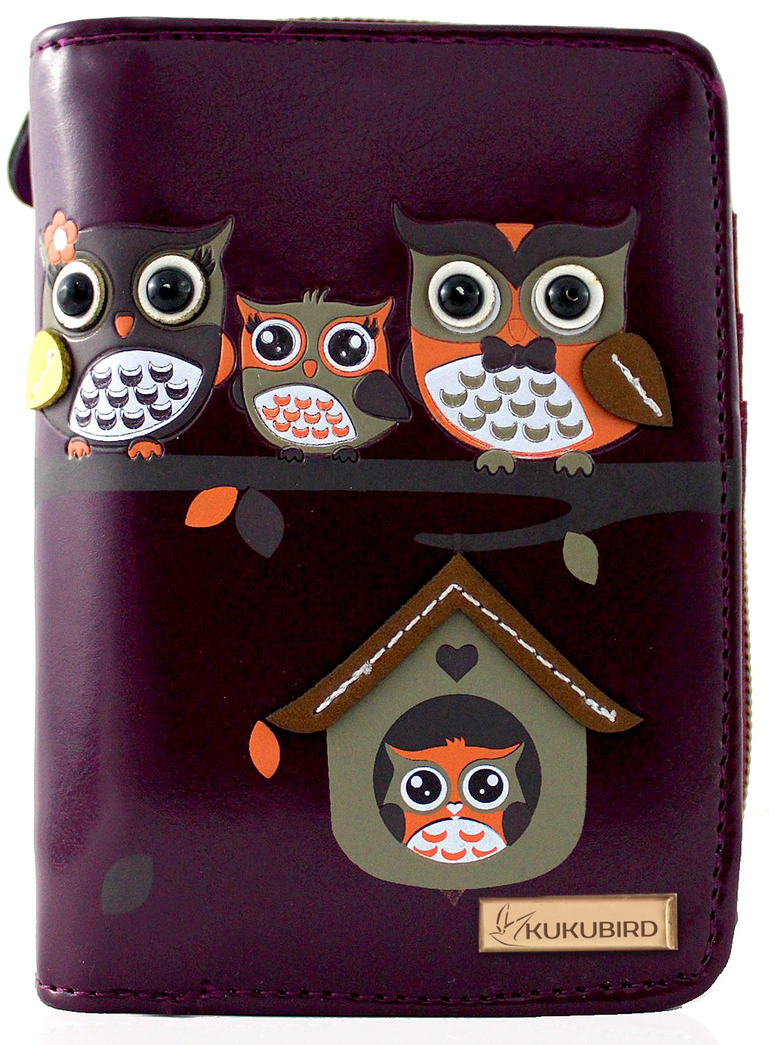 kukubird RFID Blocker Owl Family Tree House Pattern Medium Ladies Purse Clutch Wallet Christmas Stocking Filler-Purple