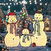 Ultym 43" Snowman Lighted Outdoor Christmas Decorations, 3D Pre-Lit Snowman Family Set with 200 LEDs, Weather-Resistant with Stakes & Zip Tie for Outdoor Garden, Patio, Porch Holiday Decor, Gifts