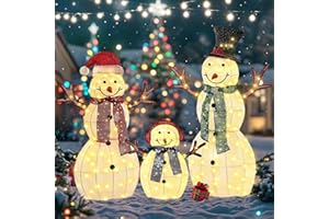 Ultym 43" Snowman Lighted Outdoor Christmas Decorations, 3D Pre-Lit Snowman Family Set with 200 LEDs, Weather-Resistant with Stakes & Zip Tie for Outdoor Garden, Patio, Porch Holiday Decor, Gifts