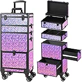 GALHUBIS Rolling Makeup Case with Large Drawer, Makeup Train Case with Tray, Cosmetology Case on Wheels, Travel Makeup Case Organizers, Professional for Salon Barber, Nail, Tattoo, Multicolor Purple