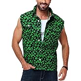 AOBUTE Mens Mardi Gras Denim Vest St Patricks Day Sleeveless Jean Jacket