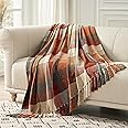 EVERGRACE Plaid Chenille Throw Blanket for Couch, Super Soft Cozy Decorative Fall Throw Blanket with Tassels for Bed Sofa Gift, Lightweight Harvest Plaid Throw Blanket for Autumn 50”x60”