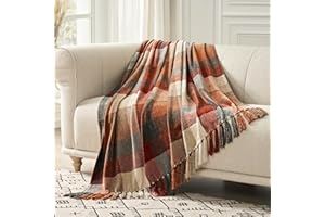 EVERGRACE Plaid Chenille Throw Blanket for Couch, Super Soft Cozy Decorative Fall Throw Blanket with Tassels for Bed Sofa Gift, Lightweight Harvest Plaid Throw Blanket for Autumn 50”x60”