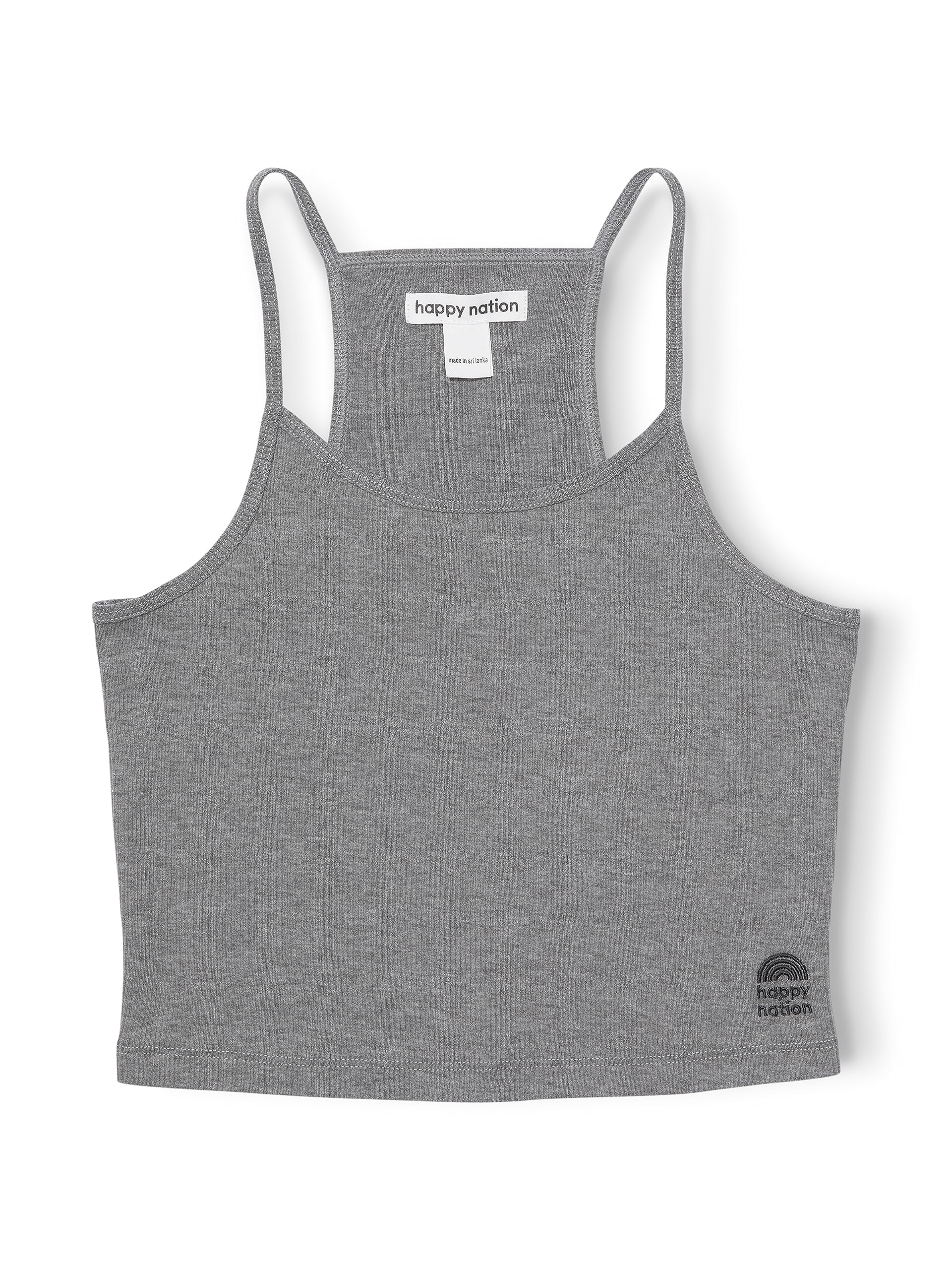 Photo 1 of Happy Nation Girls Fitted Ribbed Crop Tank Top, Pure Black Size L 12