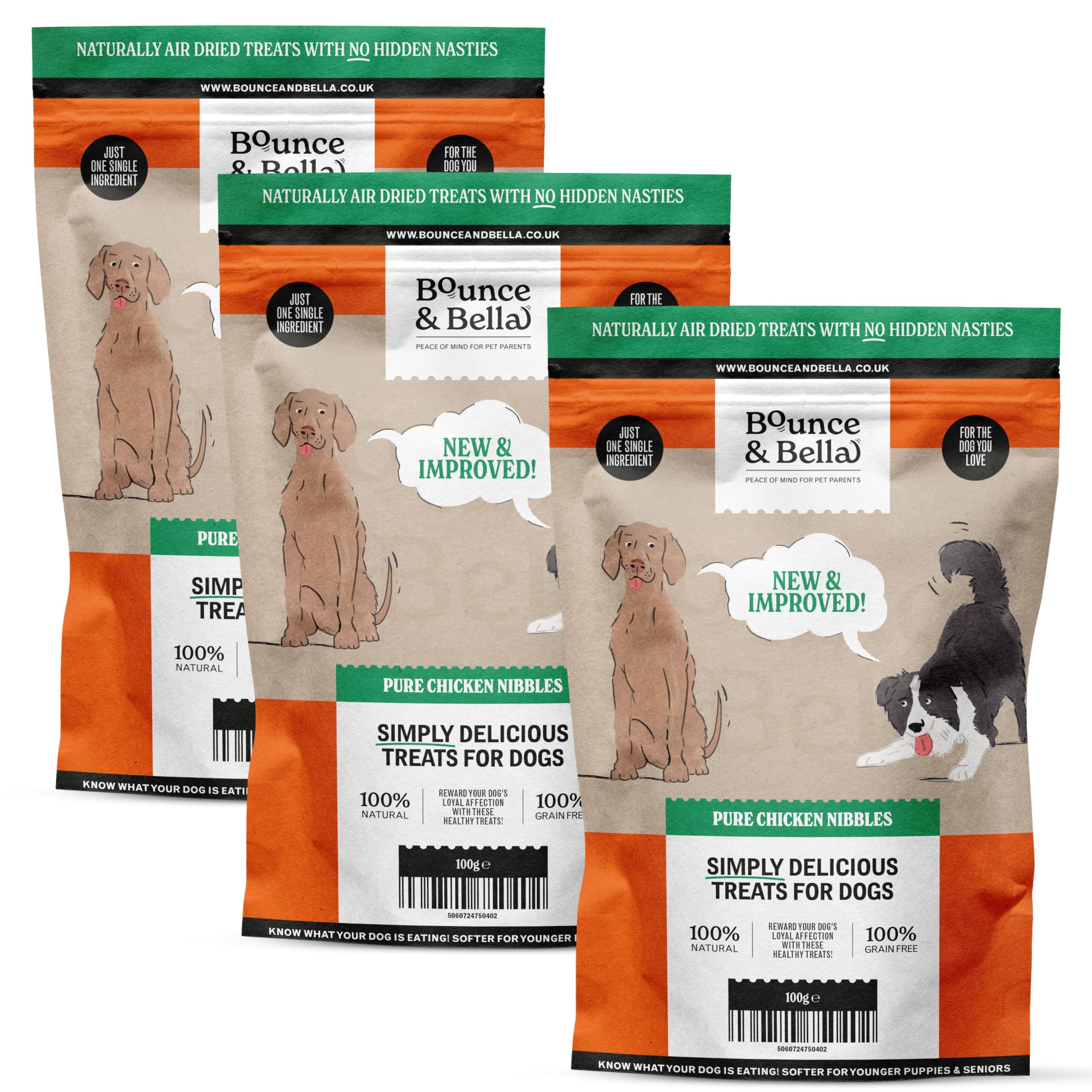 Bounce and Bella Pure Chicken Nibbles – 100% Natural, Single-Ingredient Dog Treats – Grain-Free, No Nasties, Perfect for Puppies & Dogs of All Ages (3 Pack)
