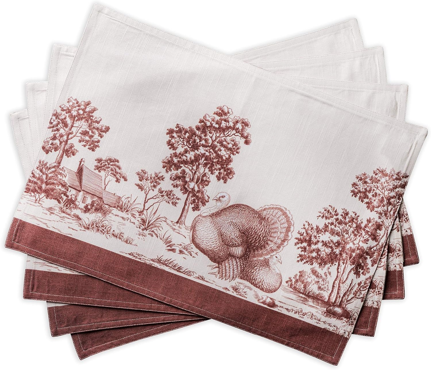 Maison d' Hermine Holy Jouy 100% Cotton Set of 4 Placemats for Dining Table | Kitchen | Wedding | Everyday Use | Thanksgiving/Christmas | Dinner Parties (Brown, 33 CM X 48 CM)
