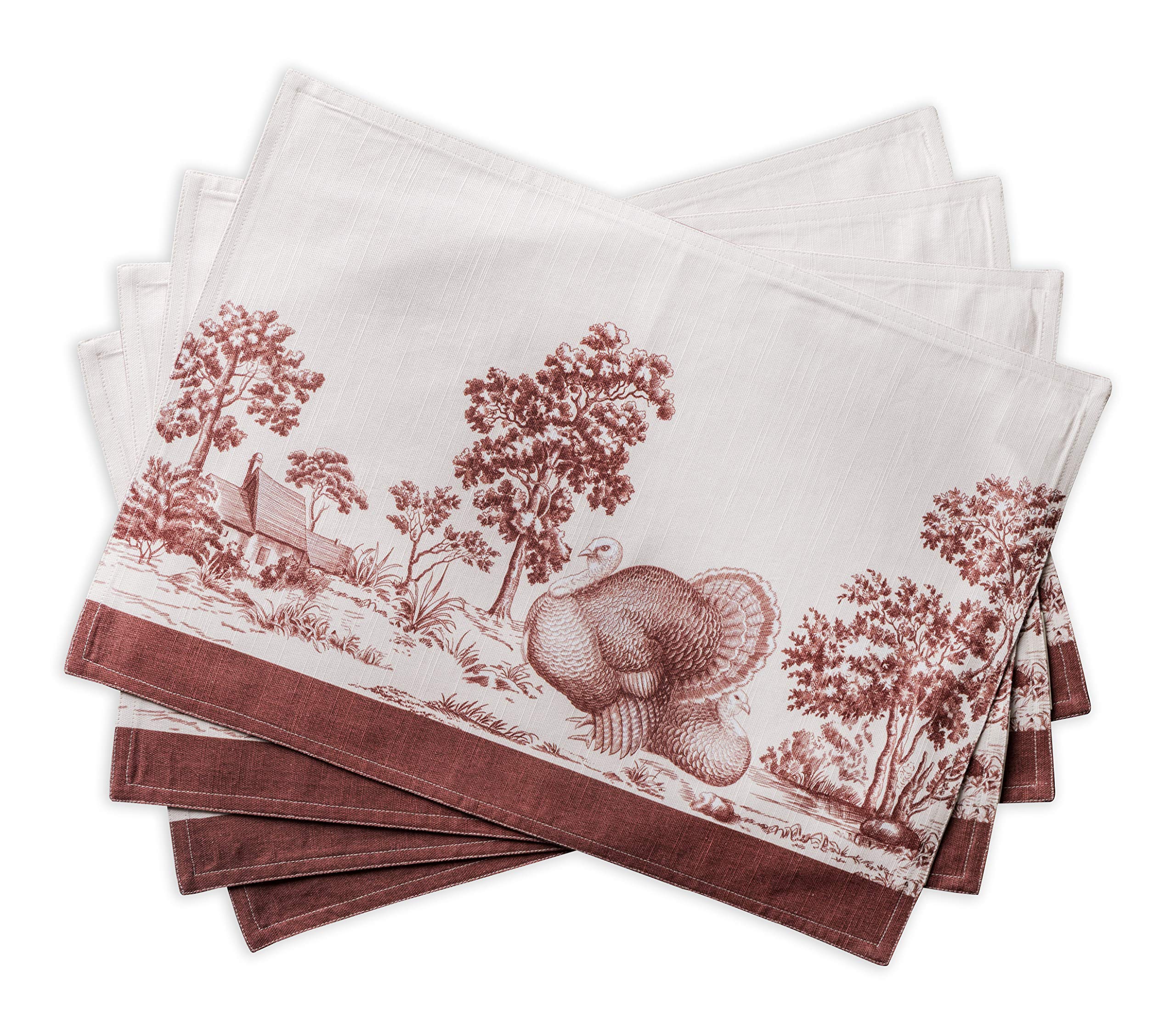 Maison d' Hermine Placemats Set of 4 100% Cotton Washable Cloth Place Mats, Reusable Table Mats for Thanksgiving Christmas Decorations Kitchen Dining Party Wedding (Holy Jouy - Brown, 13" x 19") Image