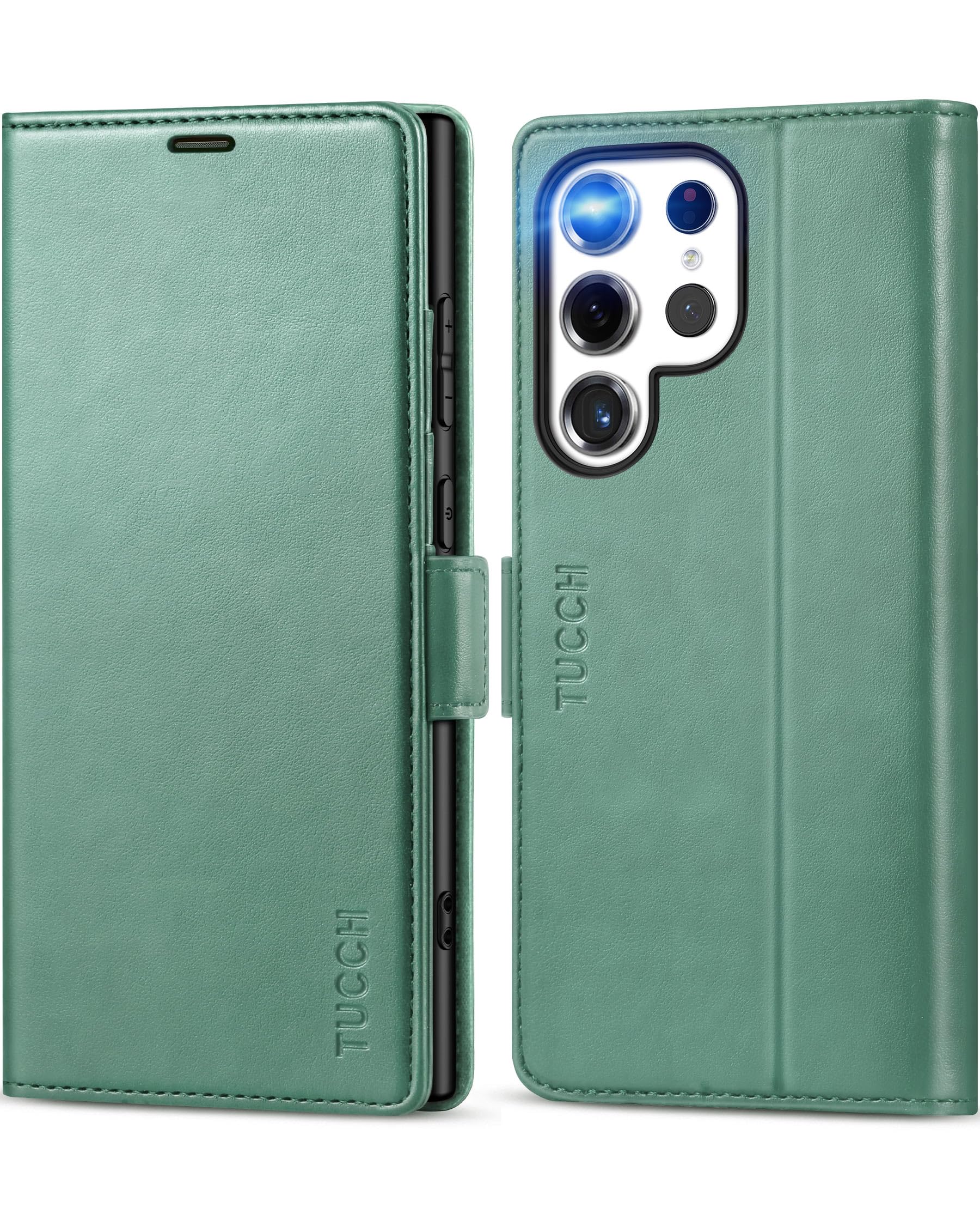 TUCCH Case for Galaxy S24 Ultra (6.8"), Magnetic PU Leather Wallet Case with[Shockproof TPU][Kickstand][RFID Blocking]Credit Card Holders, Folio Cover Compatible with Galaxy S24 Ultra 5G, Myrtle Green
