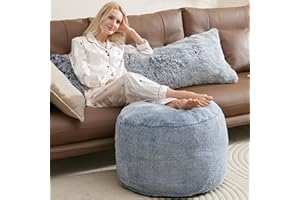 WSOFRLAC Round Pouf Ottoman Foot Rest Plush Ottoman Footstools for The Living Room Ottomans Stuffed Full of Foam Blocks 26"x18" Large Foot Stool Dark Grey Footrests Hassocks and Ottomans Set