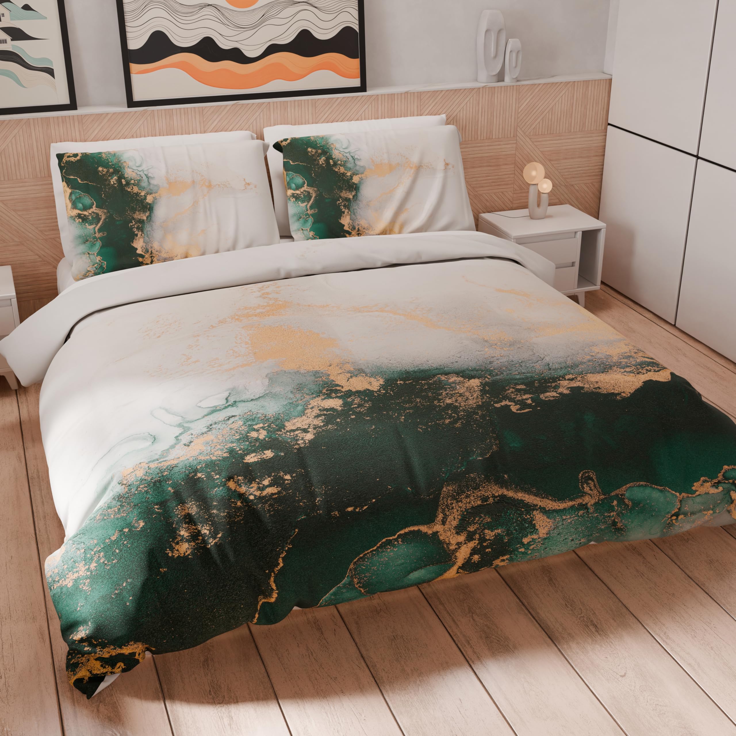 PETTI Artigiani Italiani - Double Duvet Cover 200 x 200 cm, Microfibre Duvet Cover with Digital Print + 1 Pillowcase 50 x 80 cm - Made in Italy - Marble Emerald