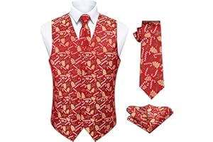 Enlision Mens Christmas Suit Vest Xmas Holiday Tree Snowflake Vest Tie Pocket Square Set Jacquard Waistcoat Party