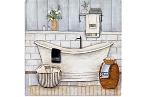 Stupell Industries Bathroom Farmhouse Style Tub Neutral Grey Drawing, Design by Yellow Café Black Framed Wall Art, 36x36, Blue