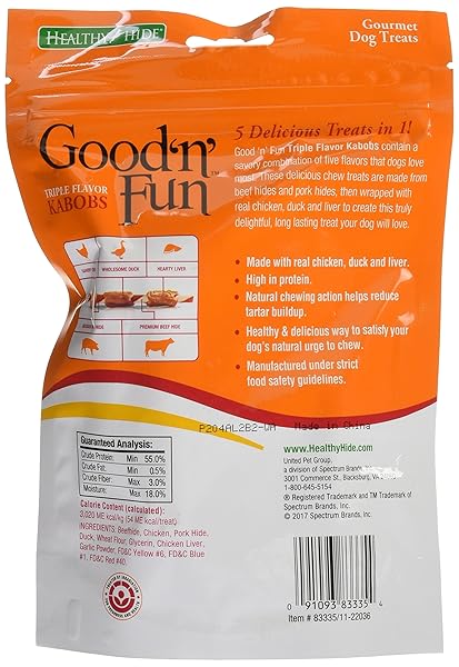HEALTHY HIDE GOOD N FUN TRIPLE-FLAVOR CHEWS, CHICKEN, DUCK AND LIVER KABOBS 4-OUNCE (3 PACK)