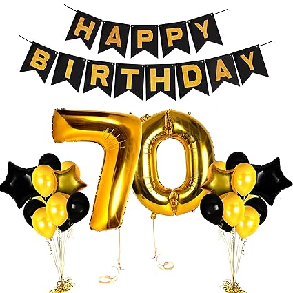 Happy 70th Birthday Decorations Old Party Supplies Black Gold