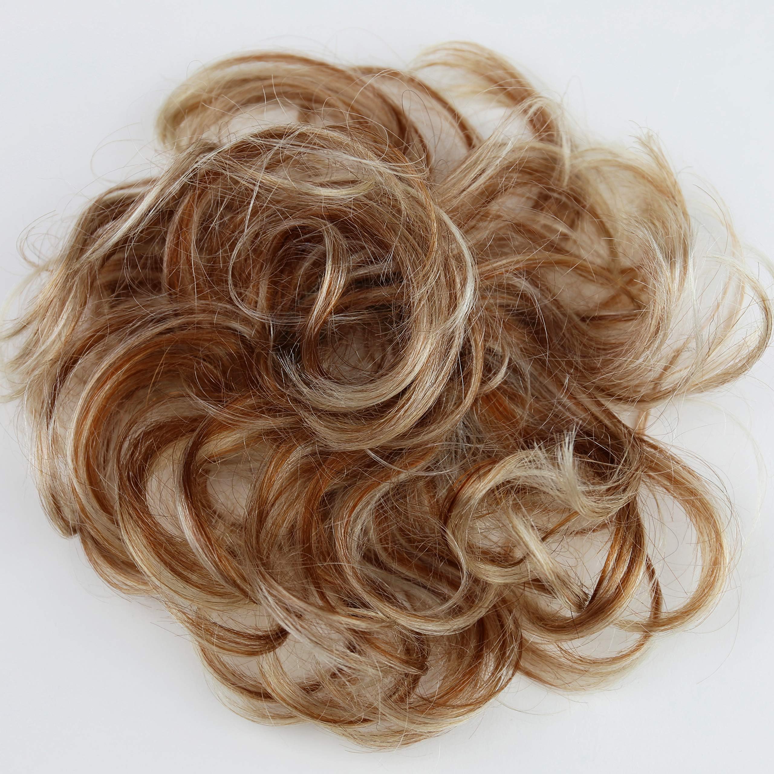 PRETTYSHOP 100% Human Hair Scrunchy Scrunchie Bun Up Do Hair Piece Hair Ribbon Ponytail Extensions Wavy Curly Messy Div. colours (strawberry blonde mix 30H613 H312)