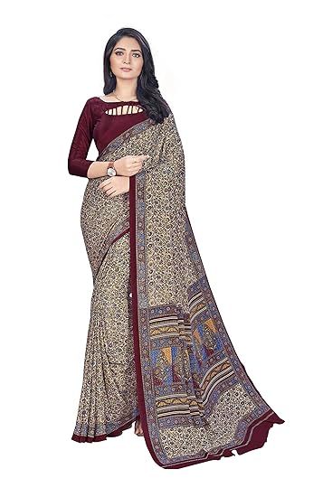 Women's Multi New Crepe Silk Uniform Saree with Blouse (1323_AC, Multicolour)