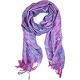 Plum Feathers Tapestry Ethnic Paisley Pattern Pashmina Shawl Scarf, Womens Pashmina Shawl Wrap with Fringes