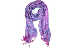 Plum Feathers Tapestry Ethnic Paisley Pattern Pashmina Shawl Scarf, Womens Pashmina Shawl Wrap with Fringes