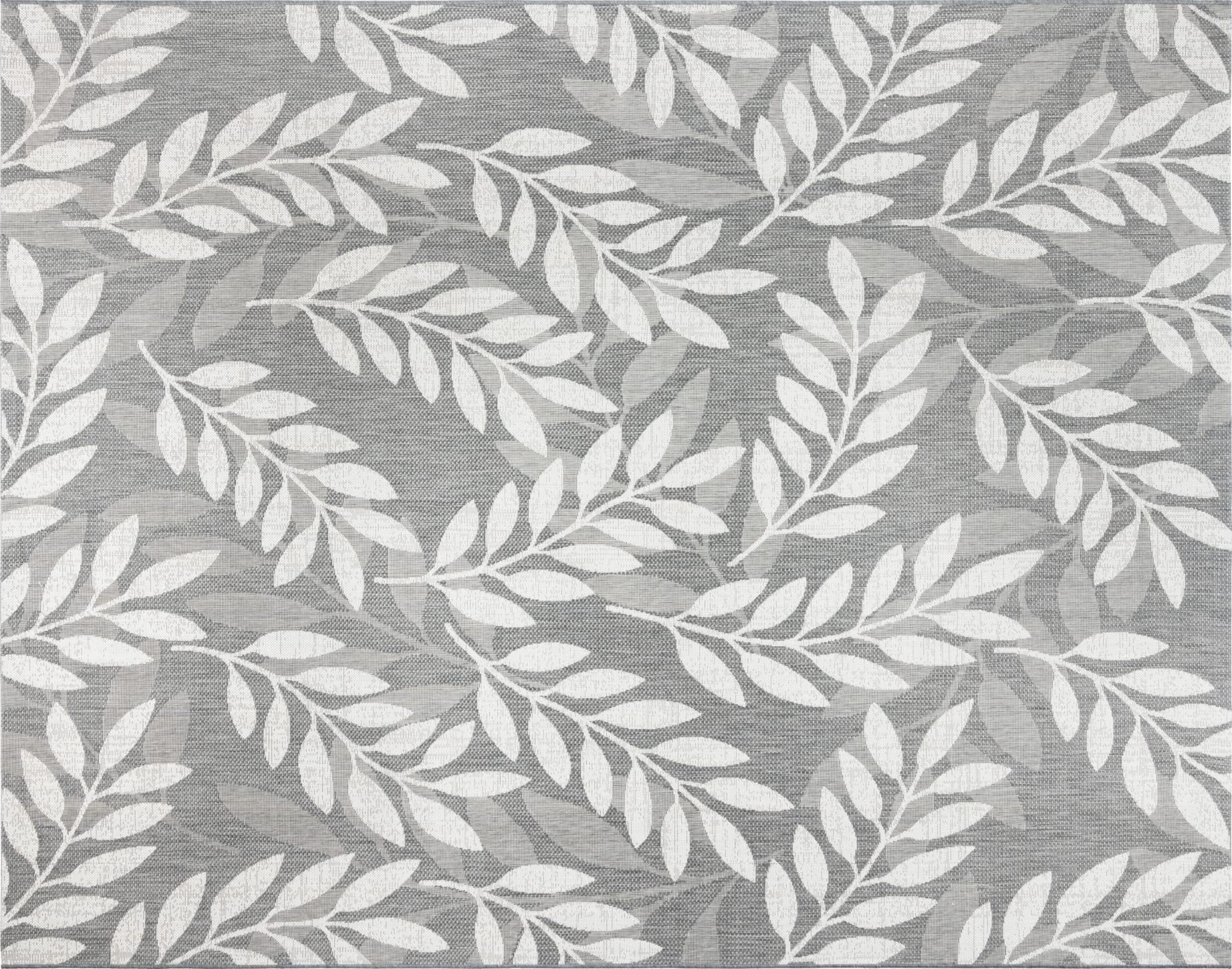 Gertmenian Indoor Outdoor Area Rug, Classic Flatweave, Washable, Stain & UV Resistant Carpet, Deck, Patio, Poolside & Mudroom, 9x13 Ft Extra Large, Palm Ginger Leaf, Dark Grey White Image