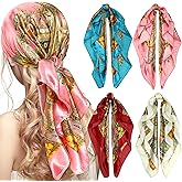 Honoson 4 Pcs 35 Inch Satin Head Scarf for Women's Hair Square Bandanas Large Silk Scarves for Sleeping