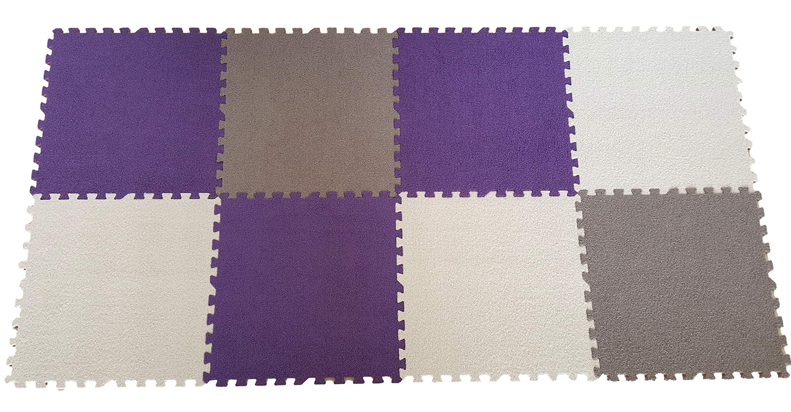 Interlocking Foam EVA Mat Carpet Flooring by Homeneeds (9 Piece, Purple, White and Grey Carpet
