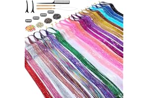 GRENNMAULER Hair Tinsel Kit (48 Inch, 22 Colors, 5500 strands), Tinsel Hair Extensions with Tools, Heat Resistant Glitter Hair Tinsel Kit for Girls Women Hair Accessories