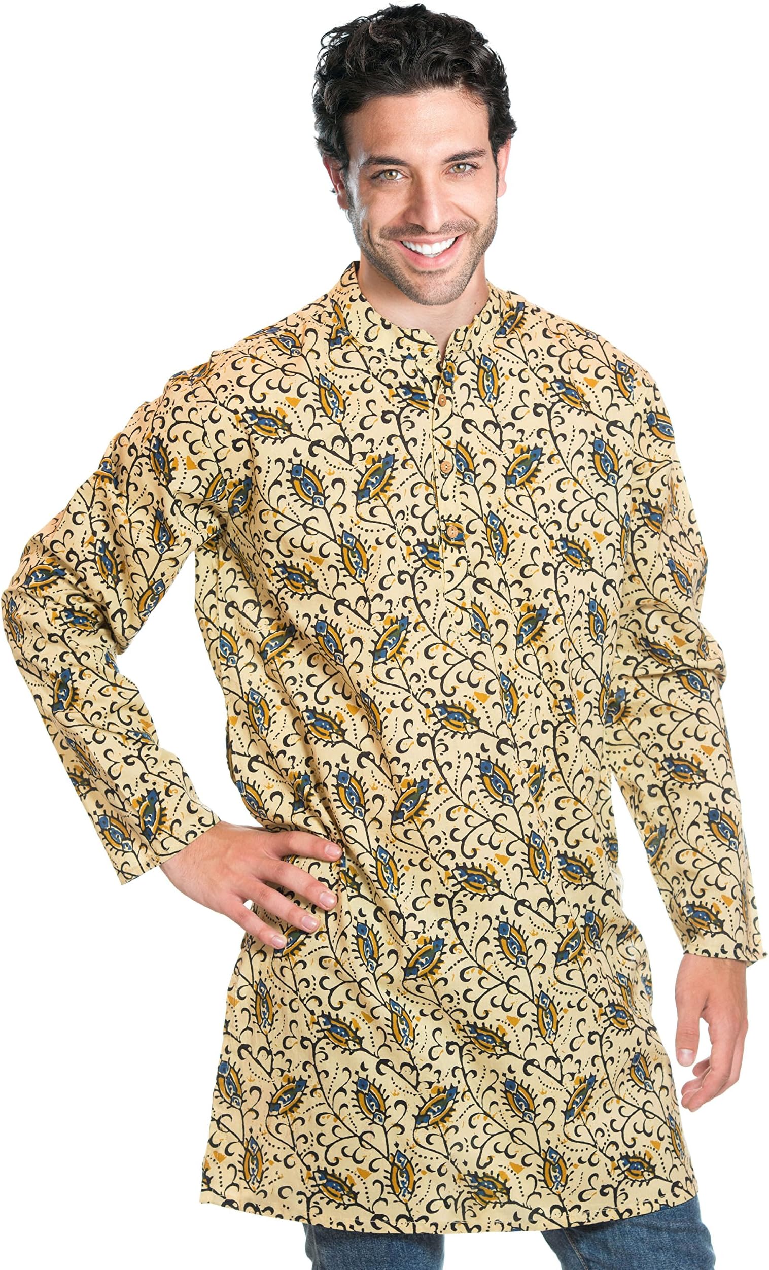 Ufash Kurta Shirt from India, traditionally Hand-Printed - 100% Cotton - Many Different Sizes & Designs