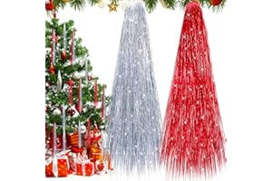 Chuangdi 20000 Strands Christmas Tinsel Icicles 19.7" Tinsel Foil Fringe Garland for Christmas Tree Decor Party Supplies Holiday Decor(Red, Silver)