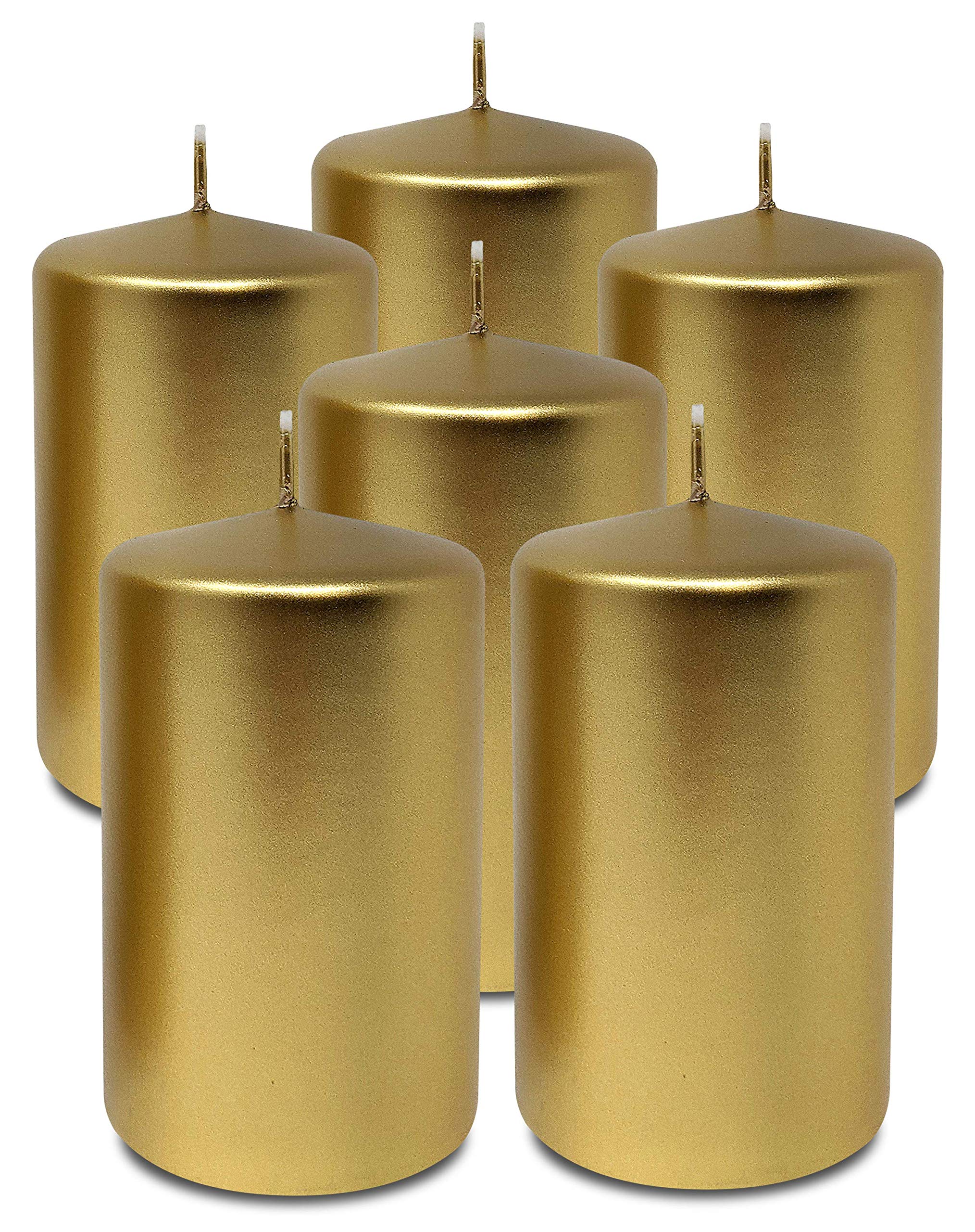 Hyoola Metallic Pillar Candles - 6 Pack - Gold - 60/100 mm (2.4 x 4 Inch) - Unscented