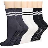 Ginmewrae Pilates Socks with Grips for Women, Non Slip Yoga Crew Socks for Barre Dance Athletic Hospital 3 Pack
