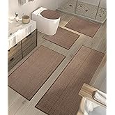 YIHOUSE Bathroom Rugs Sets 5 Pieces, Coffee Ultra Thin Bath Mats Fit Under Door, Absorbent Quickly Dry Rubber Backing Braided Bath Mat Set, Non Slip Washable Bath Rugs Mat for Bathroom Floor, Coffee