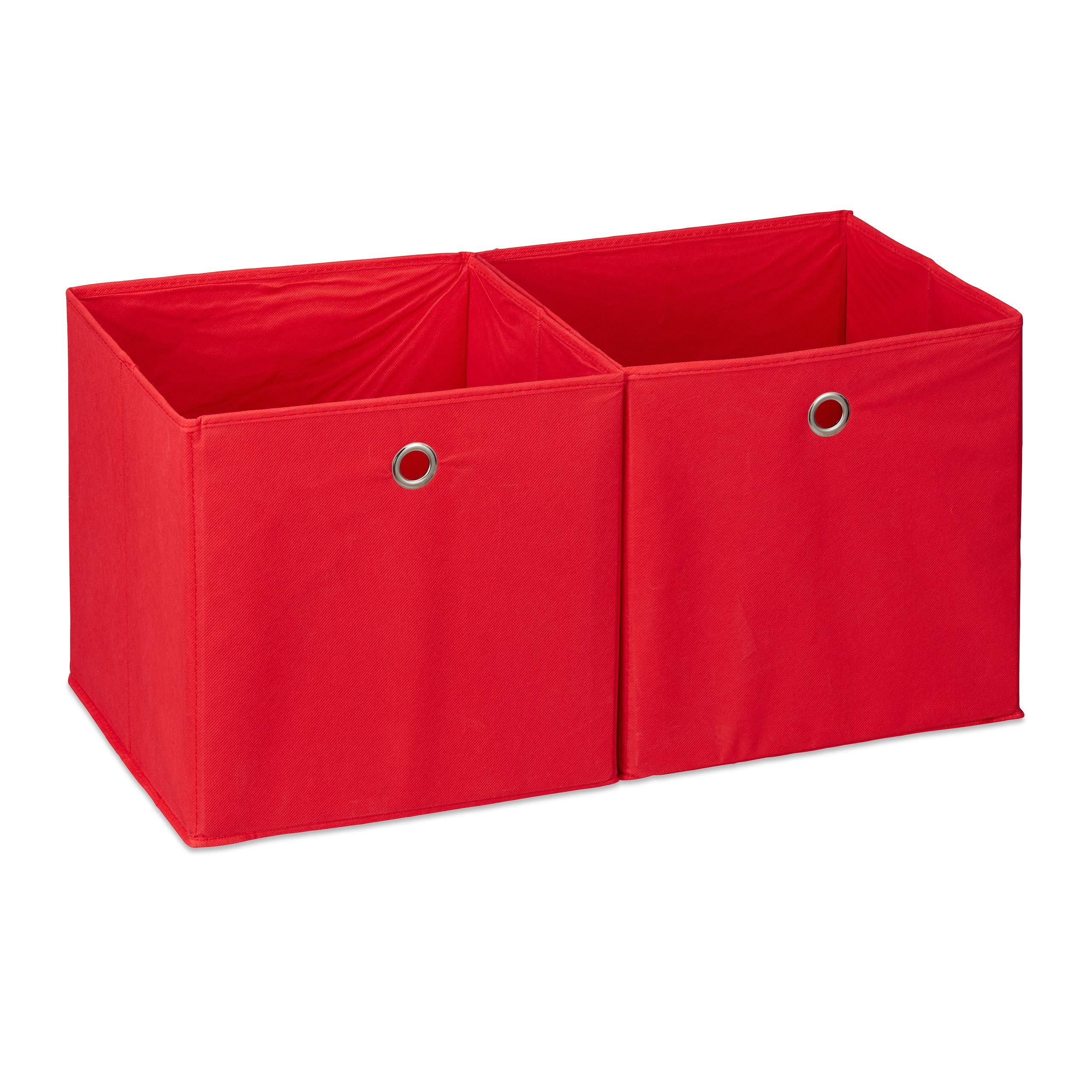 Relaxdays Storage Box Set of 2, Square, Shelf Storage Basket, Square Bins 30x30x30 cm, Red