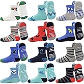 Tphon Toddler Baby Non Slip Socks Infant Anti Skid Socks with Grips 12 Pairs Crew Sock for 0-7 Years Kids Boys Girls