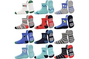Tphon Toddler Baby Non Slip Socks Infant Anti Skid Socks with Grips 12 Pairs Crew Sock for 0-7 Years Kids Boys Girls
