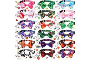 Kacctyen 18 Pcs Holiday Cat Collars Valentines Day Cat Collars St. Patrick's Day Breakaway Adjustable Easter Kitten Bow Tie Bulk Pet Kitten Bowtie(Medium)