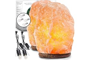 Nevlers 2 Pack Natural Pink Himalayan Salt Lamp with Dimmer Cord & Light Bulb | 6"- 8" Tall Salt Rock Lamp with Wood Base | 100% Authentic Himalayan Pink Salt Lamp | Hand Crafted Salt Lamps