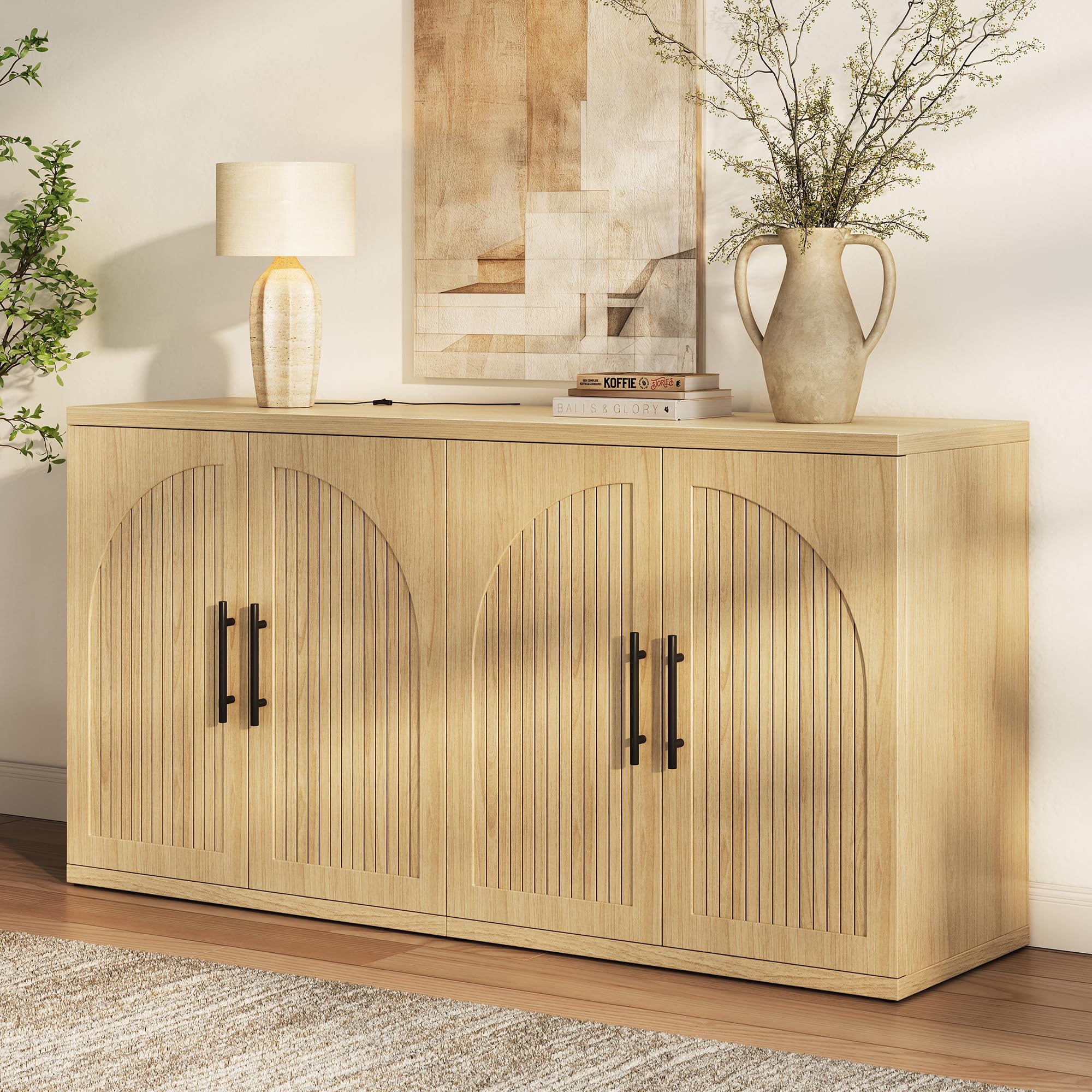 Photo 1 of *MISSING PARTS*
MapleGrace 63" Fluted Buffet Cabinet with Storage, Modern Symmetrical Arched Sideboard Credenza with Adjustable Shelf, Elegant Wood Console Table for Dining Room, Kitchen, Living Room(Oak)