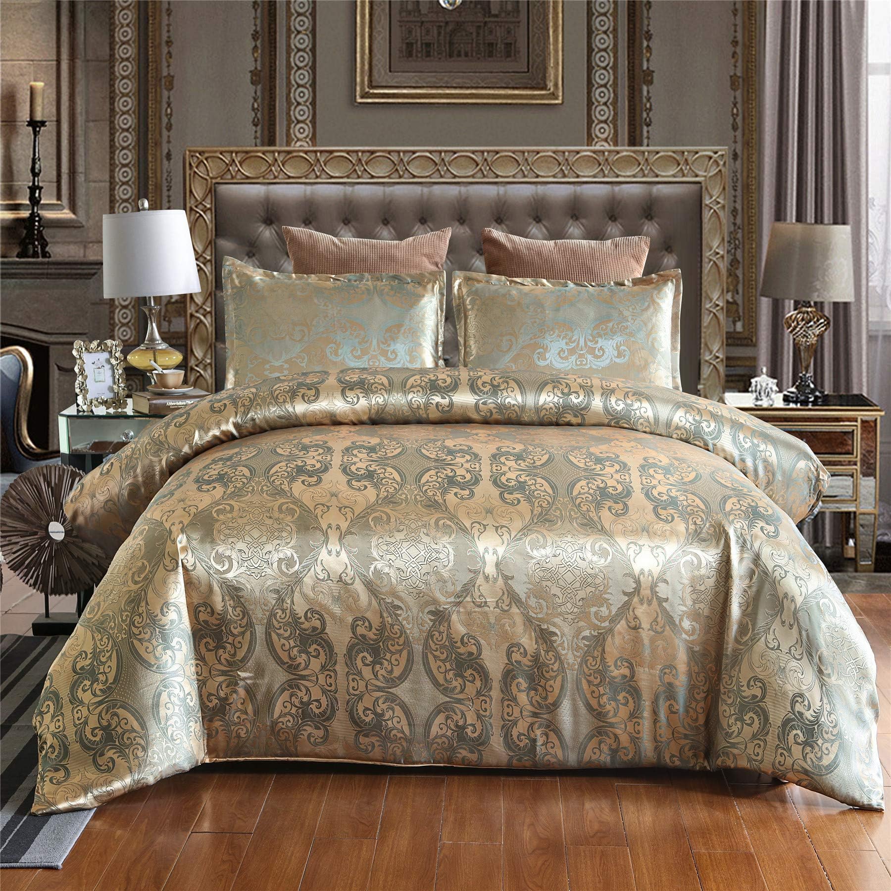 A Nice Night Bedding European Paisley Damask Design Jacquard Duvet Cover Set King,Gold