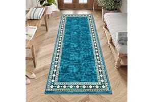 LUXLOOM Bordered Rug Runner 2x6 Kitchen Rugs Modern Distressed Area Rug for Entryway Non Slip Indoor Rugs for Laundry Room St
