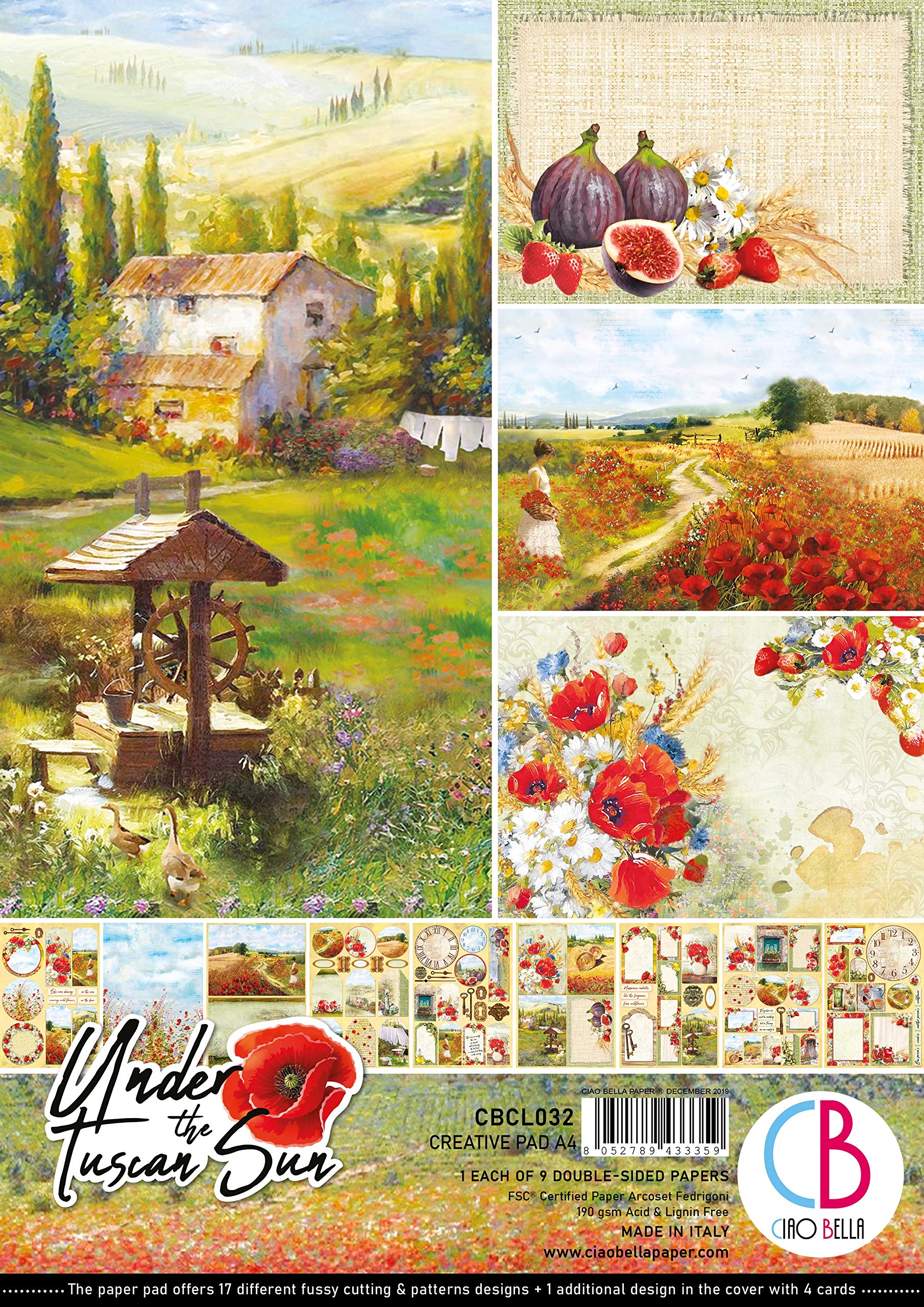 Ciao Bella Papers CBCL032 Under The TU Pap PAD A4 9/PKG, Under The Tuscan Sun, 9 Designs/1 Each, One Size