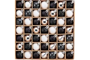 DECOR BY HANNAH Decorbyhannah Christmas Ornaments,49ct 30mm Mini Black White Christmas Tree Ornaments Halloween Decorations, Shatterproof Small Hanging Ball Ornaments for Christmas Tree for All Seasons,Table Decor