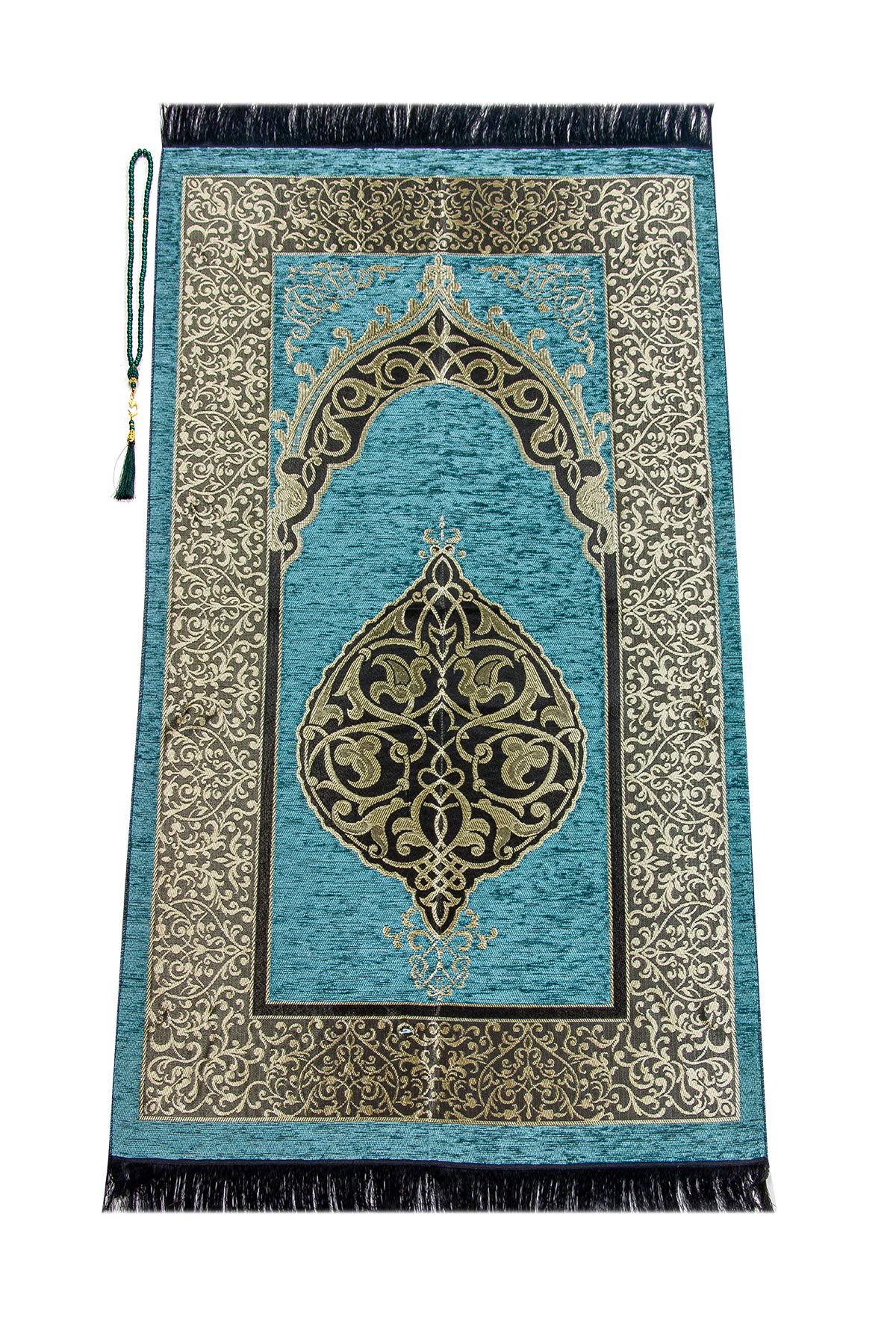 Miss Tesettür ihvan online Muslim Prayer Rug with Prayer Beads, Janamaz, Soft Sajadah, Islamic Gifts for Eid Ramadan, Portable Prayers Carpet Mat, Chenille Fabric, Mint Green