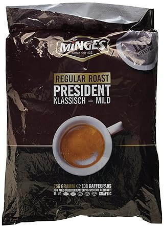 Minges Café Crème Regular Megabeutel, 6 x 18 Kaffeepads (100 + 8 gratis), 756 g, 1er Pack (1 x 756 g)