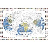 Dekali Designs Kids World Map Coloring Poster - 35 x 52 Inches Jumbo Coloring Poster With World Flags for Classroom, Home, Bi