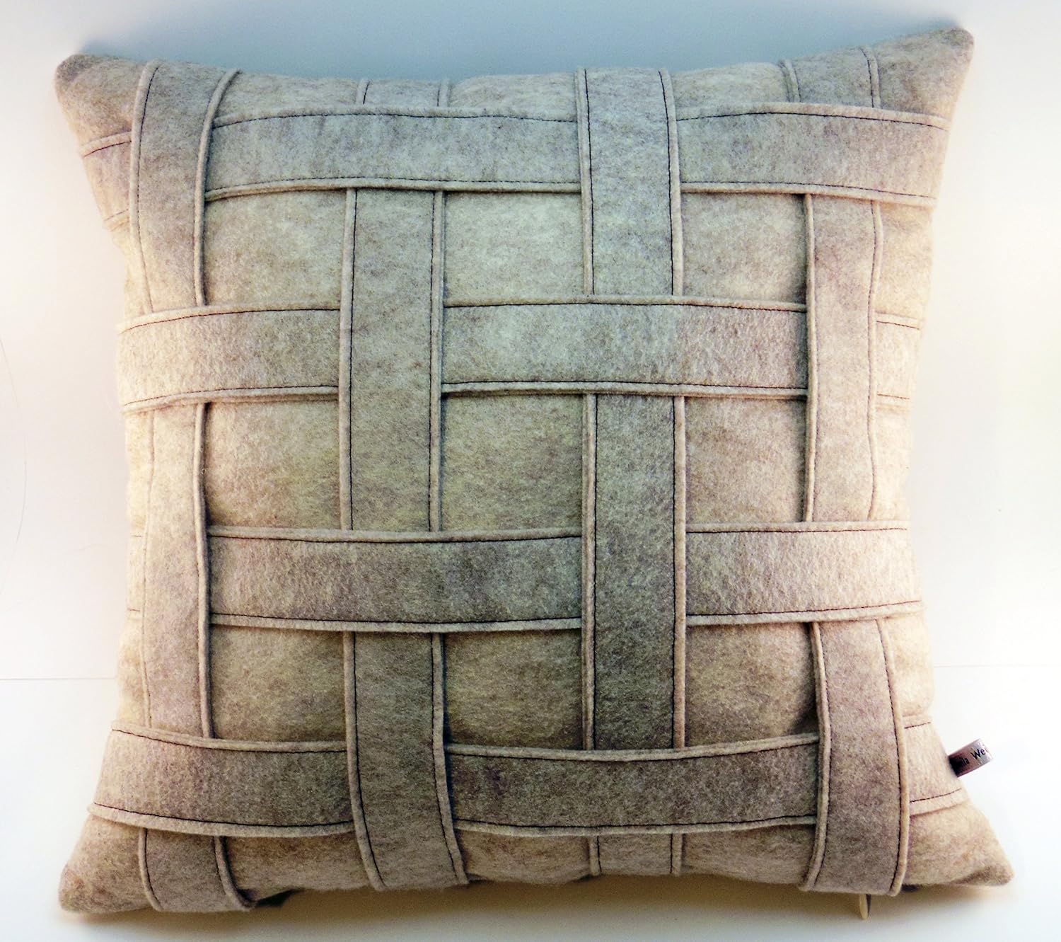 Amazon Com Beige Woven Texture Wool Felt Throw Pillow Handmade