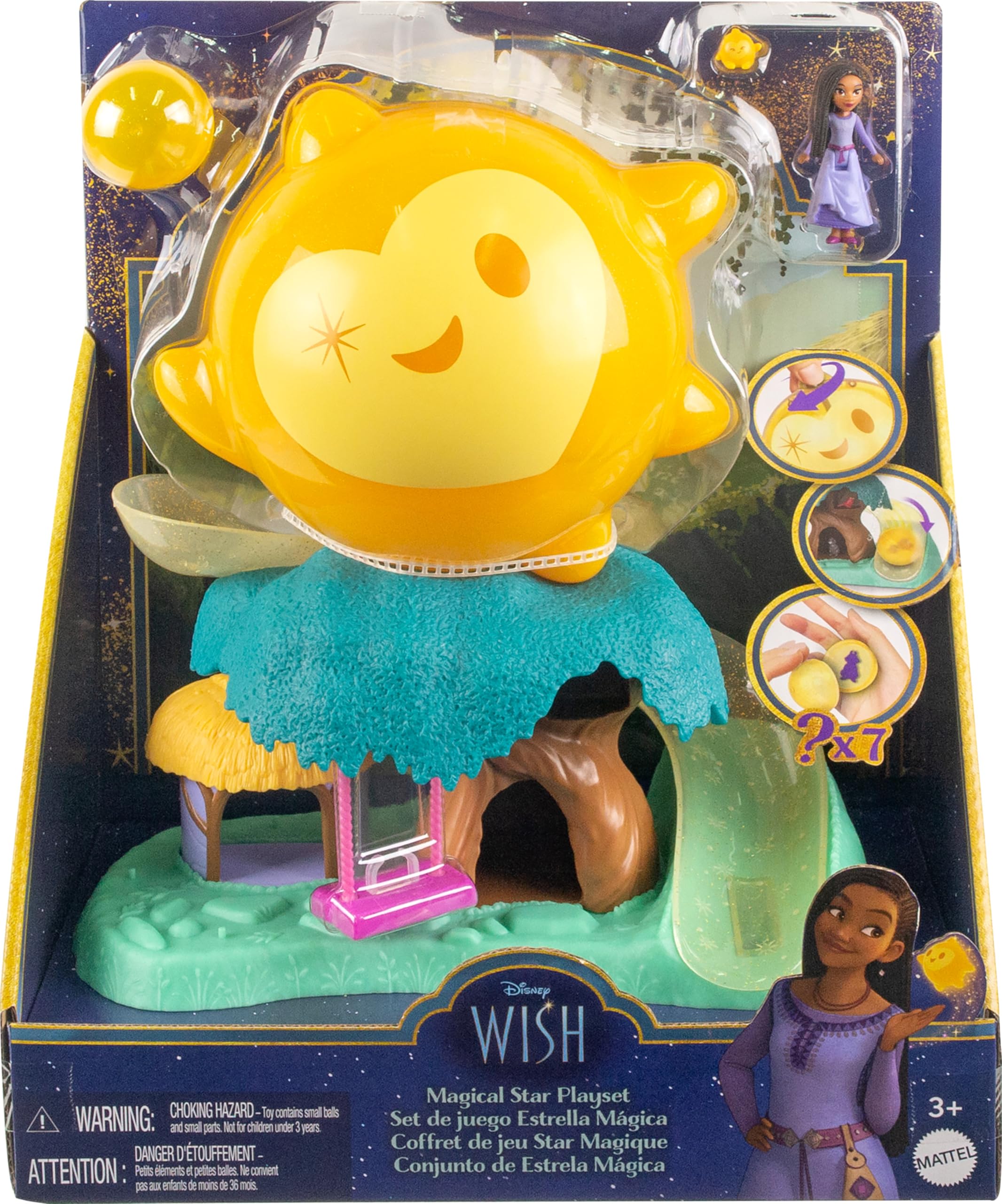 Mattel Disney Wish Toys, Magical Star Playset with Asha Mini Doll & 7 Surprise Wish Orbs Including 1 Star Figure & 6 Animal Friends, Inspired by the Movie