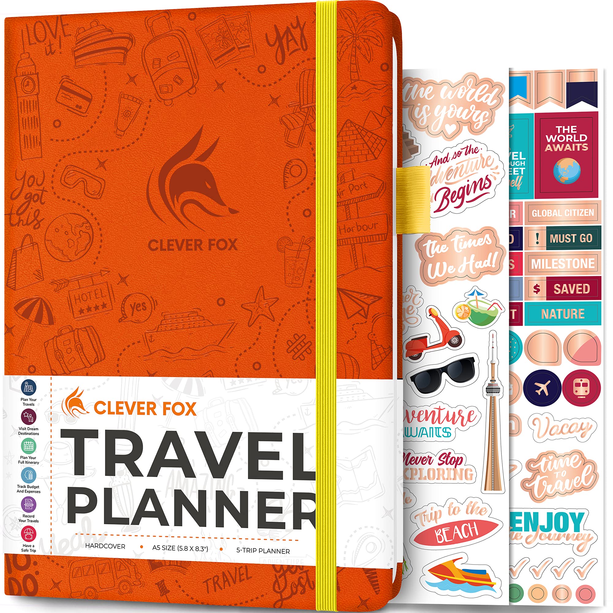 Clever Fox Travel Journal – Vacation Planner with Budget Plan, Packing List, Expense Tracker & Trip Journal – Travelling Itinerary Organizer for Women, Men & Couples – A5 Size, Orange — image 1